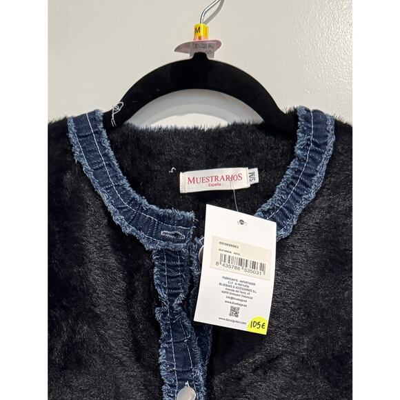 MSRP $110 ✨ MUESTRARIOS (from Spain!) Fuzzy DenimTrim Sweater Jacket Size S/M ✨ - Picture 3 of 6